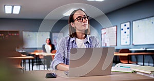 Lost Student in Classroom. Thinking Woman