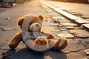 Lost teddy lies forsaken on the street, a heartrending sight
