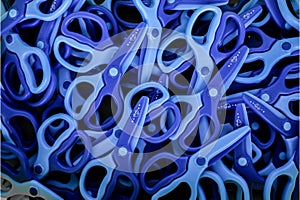 A lot of blue craft scissors for kids
