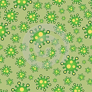 A lot of bright glowy biology cells, bacterias and virus seamless pattern