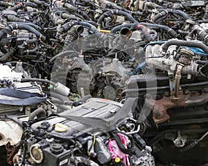 lot of car engines. Car Assembly, spare parts trade