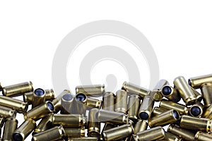 A lot of cartridges for a traumatic gun on a white background
