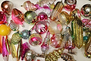 A lot of Christmas decorations of balls and toys, preparation for the holiday