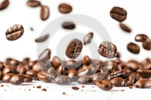 A lot of coffee beans floating in the air. Generative AI