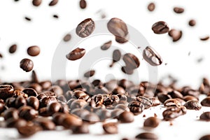 A lot of coffee beans floating in the air. Generative AI