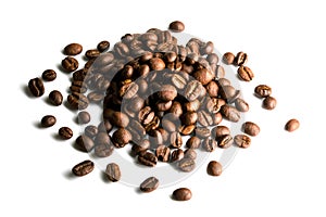 A lot of coffee beans stacked in a hill. Close-up top view