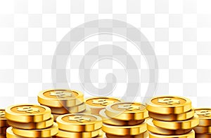 A lot of coins on transparent background. Jackpot or success concept. Modern background.