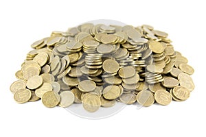 A lot of coins on a white background photo