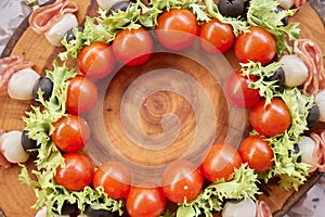 a lot of cold snacks on buffet table, catering.