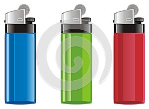 Three colored lighters