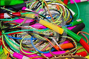 Lot of colorful jump skipping rope