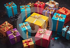 A lot of coloured gift boxes