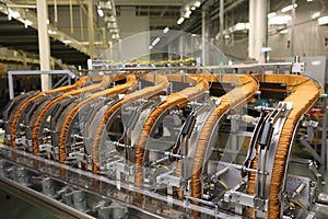 A lot of cookies on the production line. The flow of sweets before packaging. Packing crackers on the machine