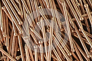 A lot of Copper nail. Macro photo