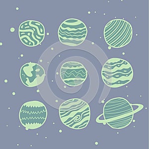 Lot of cute planets vector in different styles photo