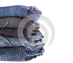 Lot of different blue jeans