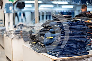 Lot of different blue jeans Blue,Stack of blue jean