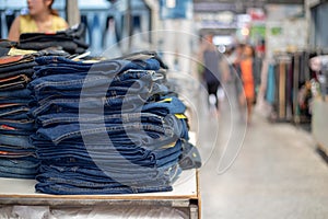 Lot of different blue jeans Blue,Stack of blue jean