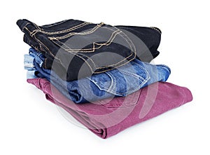 Lot of different blue jeans