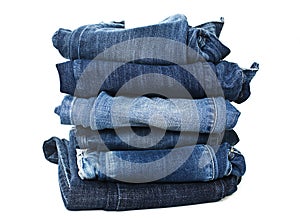 Lot of different blue jeans