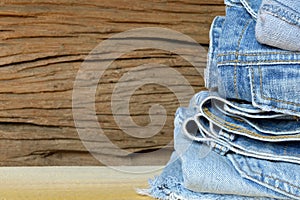 Lot of different blue jeans