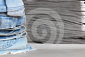 Lot of different blue jeans