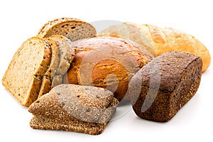 A lot of different bread on a white background