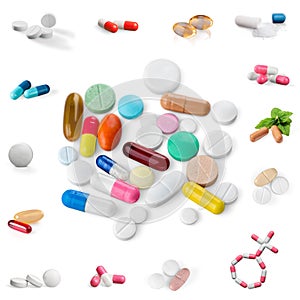 Lot of different pills close-up view