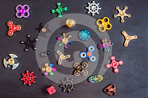 A lot of different spinners on a black background