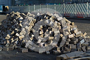 A lot of dismantled pavers moscow