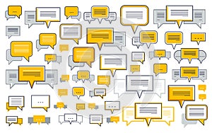 A lot of diversity speech bubbles vector set, different dialog signs geometric flat style.