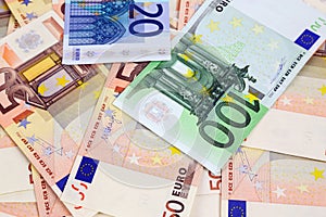 A lot of euro banknotes