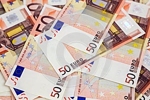 A lot of euro banknotes