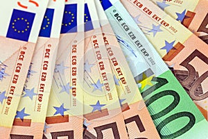 A lot of euro banknotes