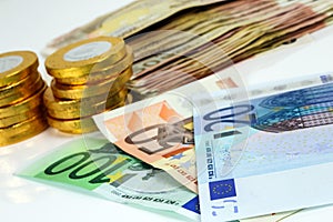 A lot of euro banknotes