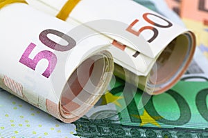 A lot of euro banknotes