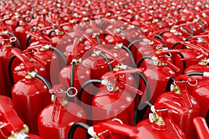 A lot of fire extinguishers. Concept of protection and security