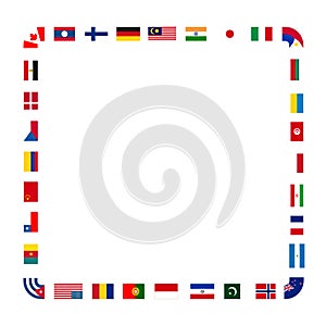 A lot of flags of sovereign states arranged in square frame on a white background