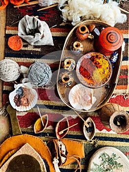 a lot of fragrant spices for food as a background