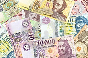 A lot of hungarian forint bank notes