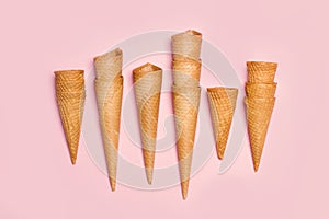 Ice cram cones on pink background photo