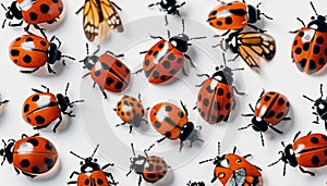 A lot of ladybirds with white background.