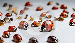 A lot of ladybirds with white background.