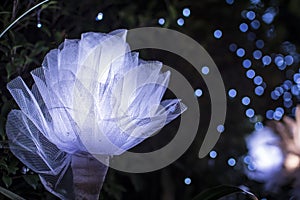 A lot of lit LED rose flowers at the Dongdaemun Design Plaza in UD TOWN, Udonthani Thailand at night.