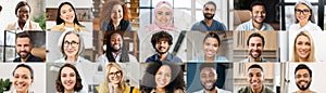 A lot of multiethnic people looking at camera, collage of diverse colleagues photo