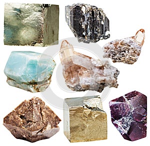 Lot of natural mineral crystal gemstones isolated