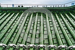 A lot of old tiles on the roof