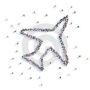 A lot of people form aircraft wedding, love, icon . 3d rendering.