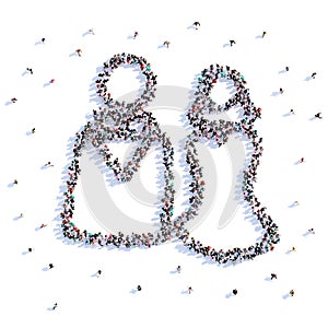 A lot of people form bride and groom, wedding, icon . 3d rendering.