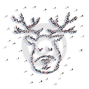 A lot of people form christmas, deer, icon . 3d rendering.